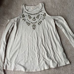 Cold shoulder beaded long sleeve shirt